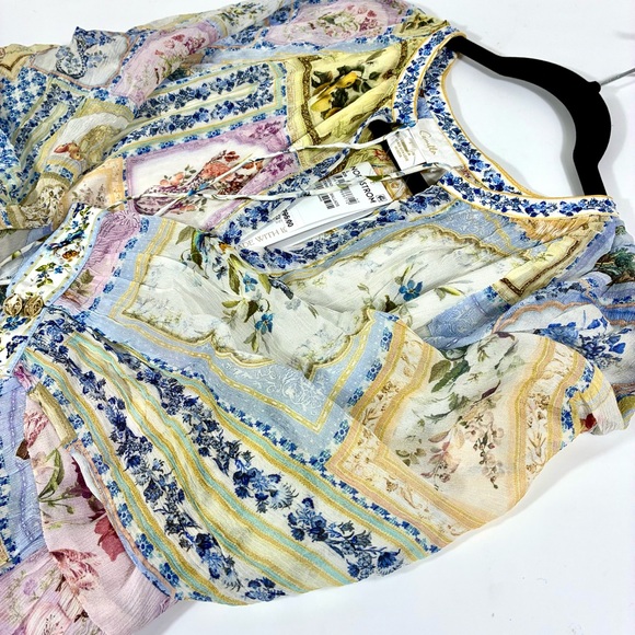 Camilla Gathered Panel Silk Mini Shirt Dress Botanical Ballads Large NWT - Picture 14 of 17